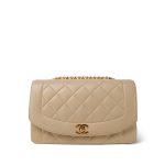 Beige Lambskin Quilted Diana Flap Medium Gold Hardware