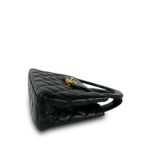 Black Shiny Aged Calfskin Quilted Nano Kelly Shopper Aged Gold Hardware - Image 8