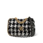 20S Ecru Black & White Ribbon Tweed Quilted 19 Flap Small Mixed Hardware - Image 10