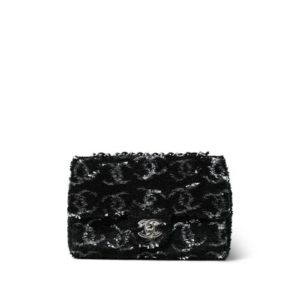 23B Black/Silver Sequins Logo Single Flap Bag
