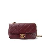 Burgundy Calfskin Quilted Pearl Chain Single Flap Bag Aged Gold Hardware