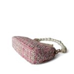 Pink Tweed Quilted Pearl Handle Flap Bag Large LGHW - Image 11