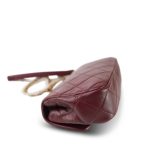 Burgundy Calfskin Quilted Pearl Chain Single Flap Bag Aged Gold Hardware - Image 11
