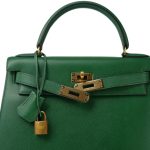 Kelly 28 Vert Bengale Courchevel Gold Plated T Circle Stamp - Image 9