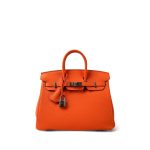 Birkin 25 Orange Minium Togo Palladium Plated B Stamp