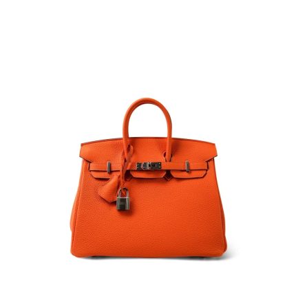 Birkin 25 Orange Minium Togo Palladium Plated B Stamp