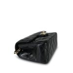 23A Black Lambskin Quilted Mini Crystal Top Handle Light Gold Hardware - Image 9