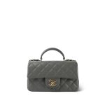 Dark Grey Lambskin Quilted Mini Top Handle Light Gold Hardware