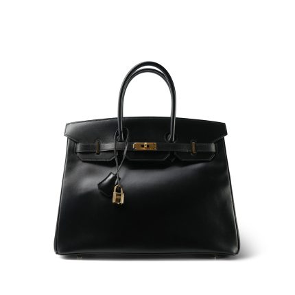 Birkin 35 Black Box Calfskin Gold Plated A Square Stamp