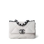 21K White Lambskin Quilted 19 Flap Small Black Hardware - Image 2