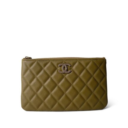 23A Green Caviar Quilted Crystal CC Small Classic O Case Pouch