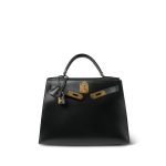 Kelly 28 Sellier Black Box Calfskin Gold Plated Z Circle Stamp - Image 7