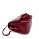 23K Red Patent Camellia Single Flap Bag Silver Hardware - Image 9