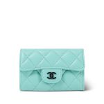 24C Turquoise Lambskin Quilted Flap Card Holder