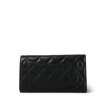 Black Caviar Quilted Long Flap Wallet Gold Hardware - Image 4