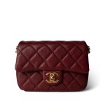 Burgundy Caviar Quilted Chain Medallion Flap Mini Antique Gold Hardware - Image 2