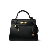 Kelly Sellier 28 Black Box Calfskin Gold Plated V Stamp
