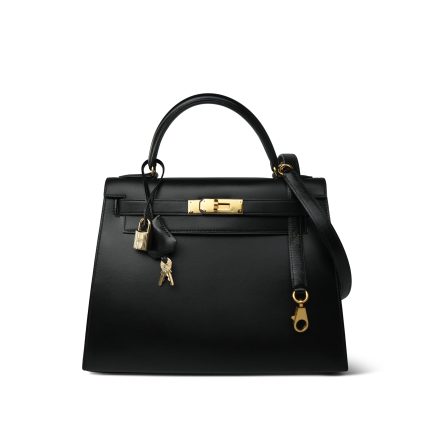 Kelly Sellier 28 Black Box Calfskin Gold Plated V Stamp