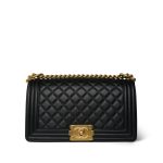 Black Lambskin Quilted Old Medium Boy Bag Aged Gold Hardware - Image 3