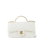 23K White Calfskin Quilted Crystal Top Handle Aged Gold Hardware - Image 15