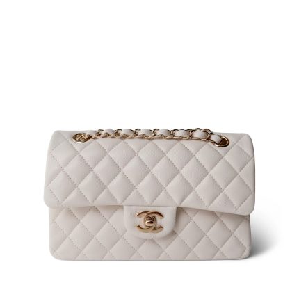 21S White Caviar Quilted Classic Flap Small LGHW