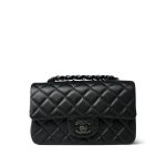So Black Lambskin Quilted Mini Rectangular Flap
