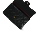 Black Caviar Quilted Long Flap Wallet Gold Hardware - Image 8