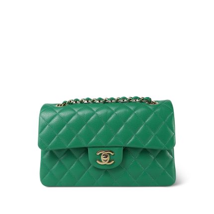 24A Green Caviar Quilted Classic Flap Small Light Gold Hardware