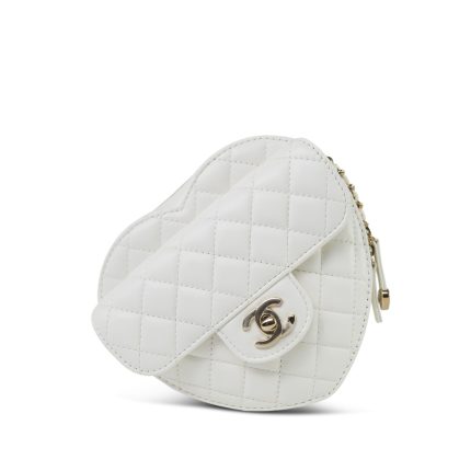 22S White Lambskin Quilted Heart Bag Large LGHW