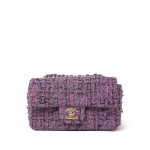 22P Purple Tweed Quilted Mini Rectangular Flap Light Gold Hardware