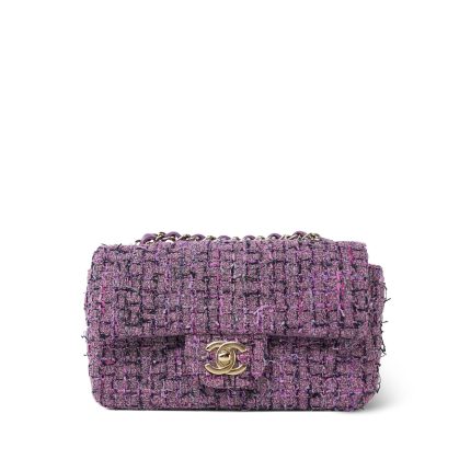 22P Purple Tweed Quilted Mini Rectangular Flap Light Gold Hardware