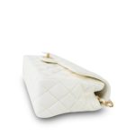 23K White Calfskin Quilted Crystal Top Handle Aged Gold Hardware - Image 8