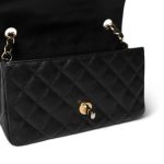 Black Caviar Quilted Mini Rectangular Flap Light Gold Hardware - Image 14