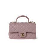24P Light Pink Lambskin Quilted Mini Top Handle LGHW