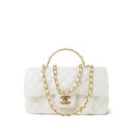 23K White Calfskin Quilted Crystal Top Handle Aged Gold Hardware - Image 24