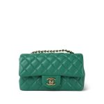 22A Green Lambskin Quilted Mini Rectangular Single Flap LGHW