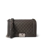 Grey Caviar Quilted Boy Bag Medium Silver Hardware - Image 10