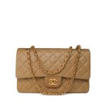 Vintage Beige Lambskin Quilted Classic Flap Medium GHW