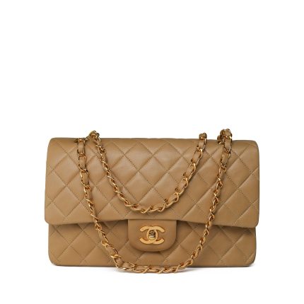 Vintage Beige Lambskin Quilted Classic Flap Medium GHW
