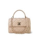 Beige/ Nude Lambskin Quilted Small Trendy CC Light Gold Hardware - Image 2
