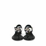 22A Black/White Patent Calfskin Camellia Thong Sandals Size 38