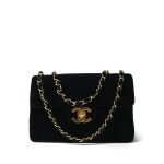 Black Velvet Mademoiselle Jumbo Single Flap Gold Hardware - Image 12