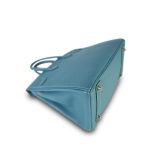 Birkin 25 Blue Jean Veau Togo Palladium Plated H Square Stamp - Image 16