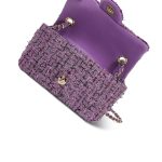 22P Purple Tweed Quilted Mini Rectangular Flap Light Gold Hardware - Image 9