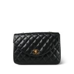 Black Vintage Lambskin Quilted Half Moon Single Flap Gold Hardware