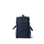 Navy Fringe Canvas Shopping Tote Silver Hardware - Image 10