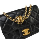 Black Lambskin Quilted Pearl Crush Mini Aged Gold Hardware - Image 12