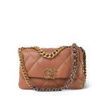 21K Caramel Lambskin Quilted Small 19 Flap Mixed Hardware - Image 5