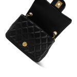 Black Lambskin Quilted Pearl Crush Mini Aged Gold Hardware - Image 10