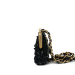 24A Black Sequin Tweed Lambskin Bow Clutch With Chain Aged Gold Hardware - Image 9